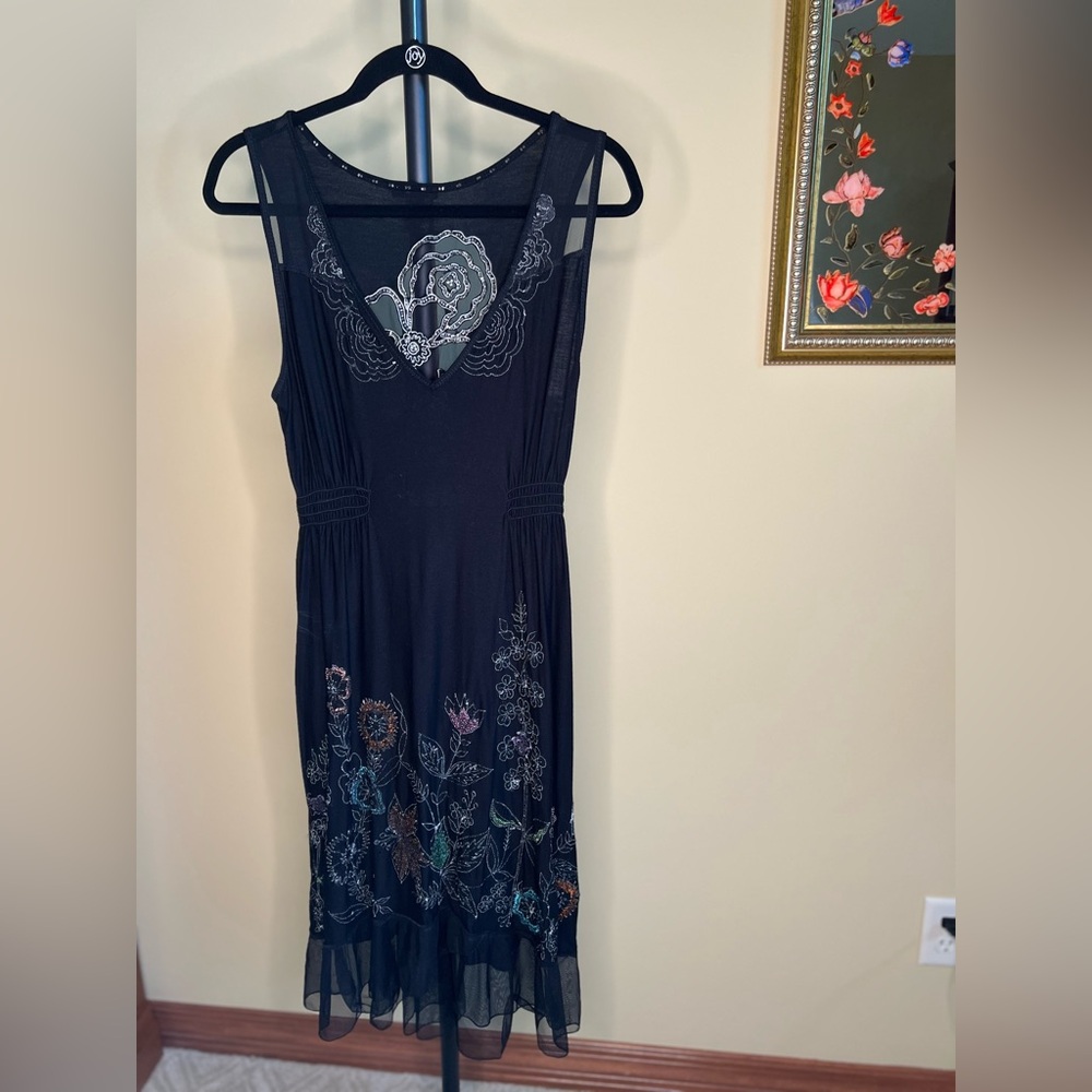 Krista Lee Dress with Floral Embroidery and Tulle Ruffle Black Size M - Picture 11 of 15